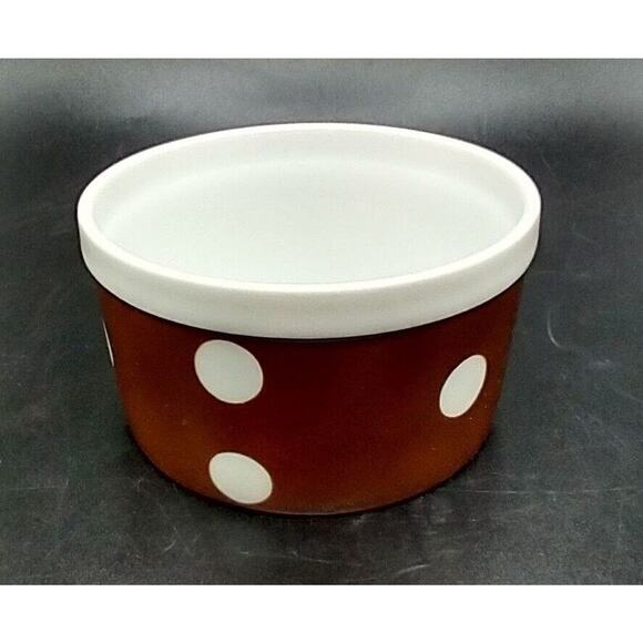 Fitz and Floyd Brown Ramekin Bowl w/ White Polka Dots 3.25” x 2” Oven to Table - Picture 4 of 7